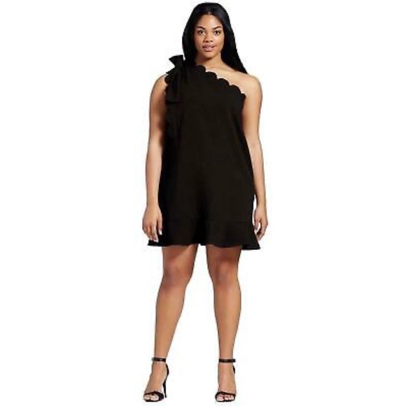 Victoria Beckham for Target Dresses & Skirts - Victoria Beckham for Target Black Scalloped Trim Bow One-Shoulder Dress